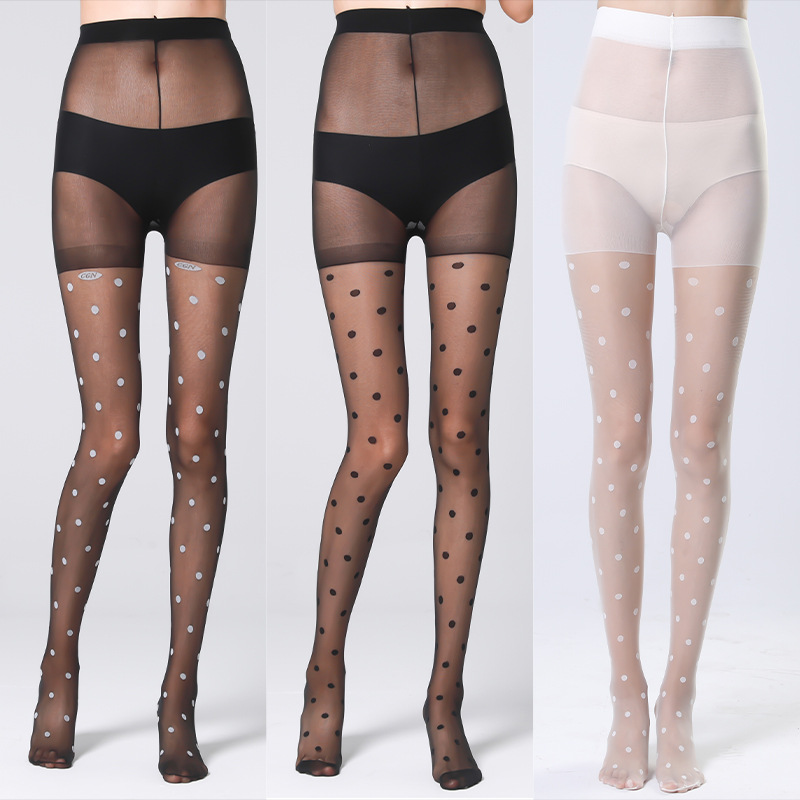 One-piece consignment of black polka dot stockings by Sister Yan for women, thin summer and autumn black silk anti-hook silk, thin and sexy jk pantyhose and base socks details Picture