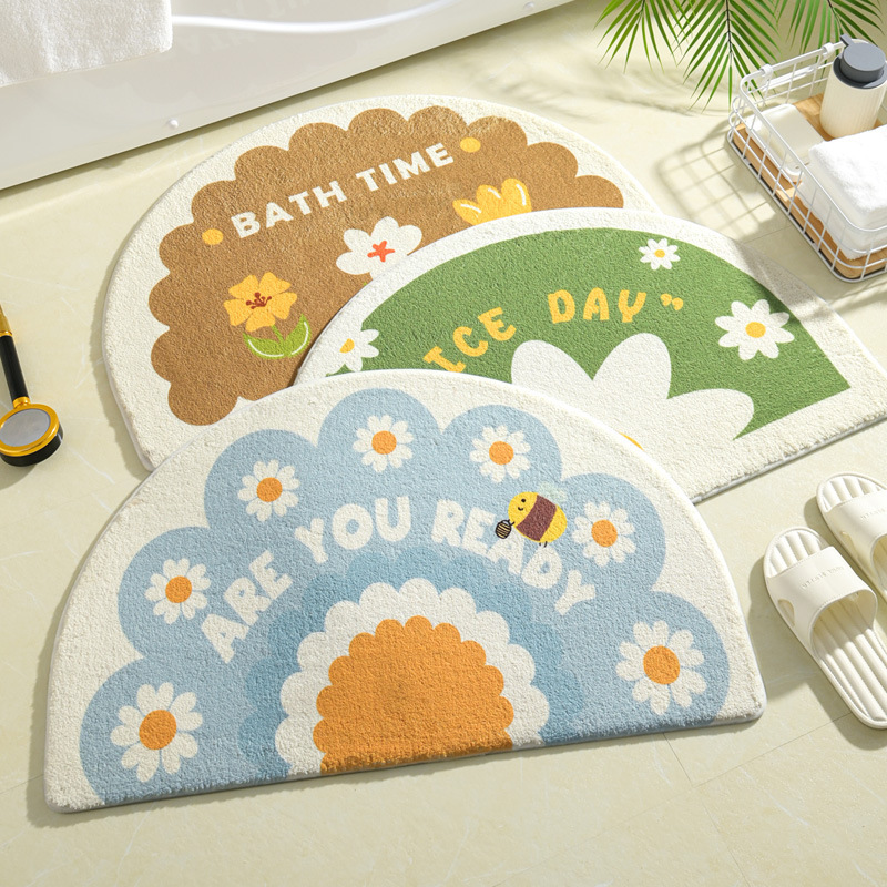 Semi-round bathroom non-slip mat Bathroom absorbent foot mat Household doorway door mat Toilet mat Toilet quick dry floor mat thumbnail