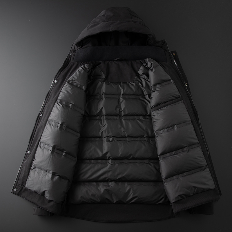 The new winter down jacket for men, featuring white duck down, is a trendy Korean-style hooded men's down jacket with a loose and large-sized design Item Picture