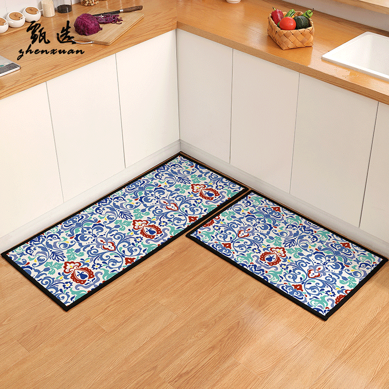 Amazon plush kitchen carpet, rubber diatom mud water-absorbing anti-slip floor mat, household door mat, dust-removing foot mat