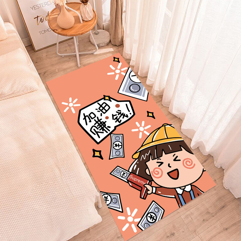 Crystal velvet bed rug Bedroom room cartoon bed floor mat anti dirty net red the same model living room household carpet