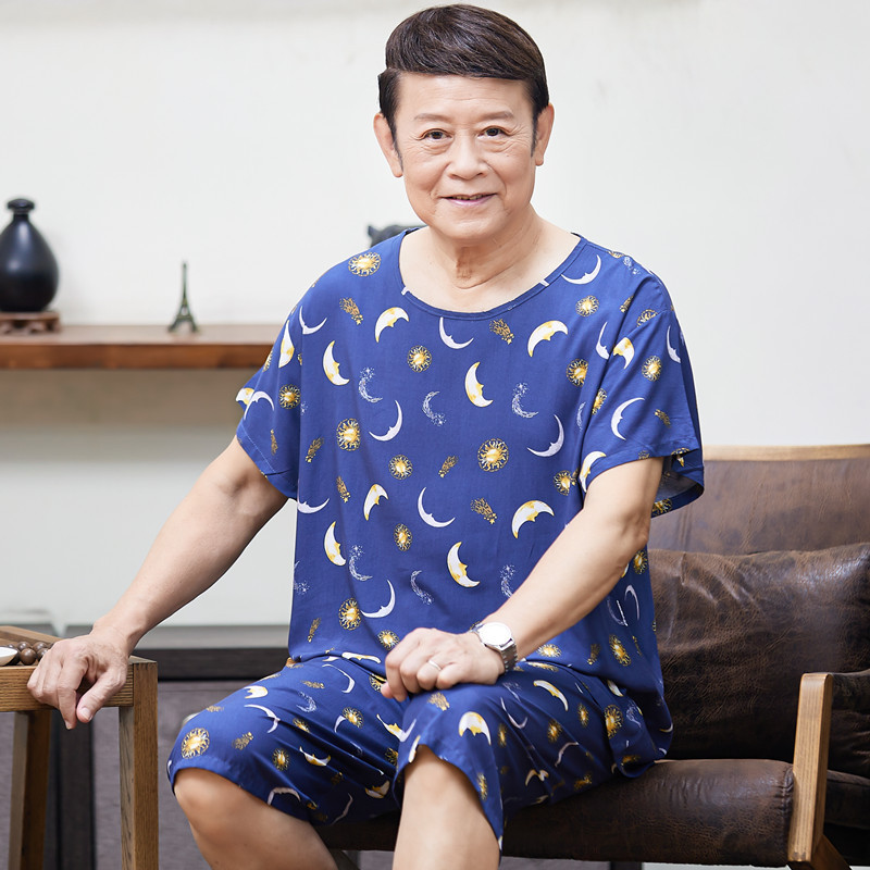 40-count cotton and silk suit for men: Cotton and silk pajamas for elderly grandfathers and artificial cotton men's home wear for middle-aged and elderly fathers