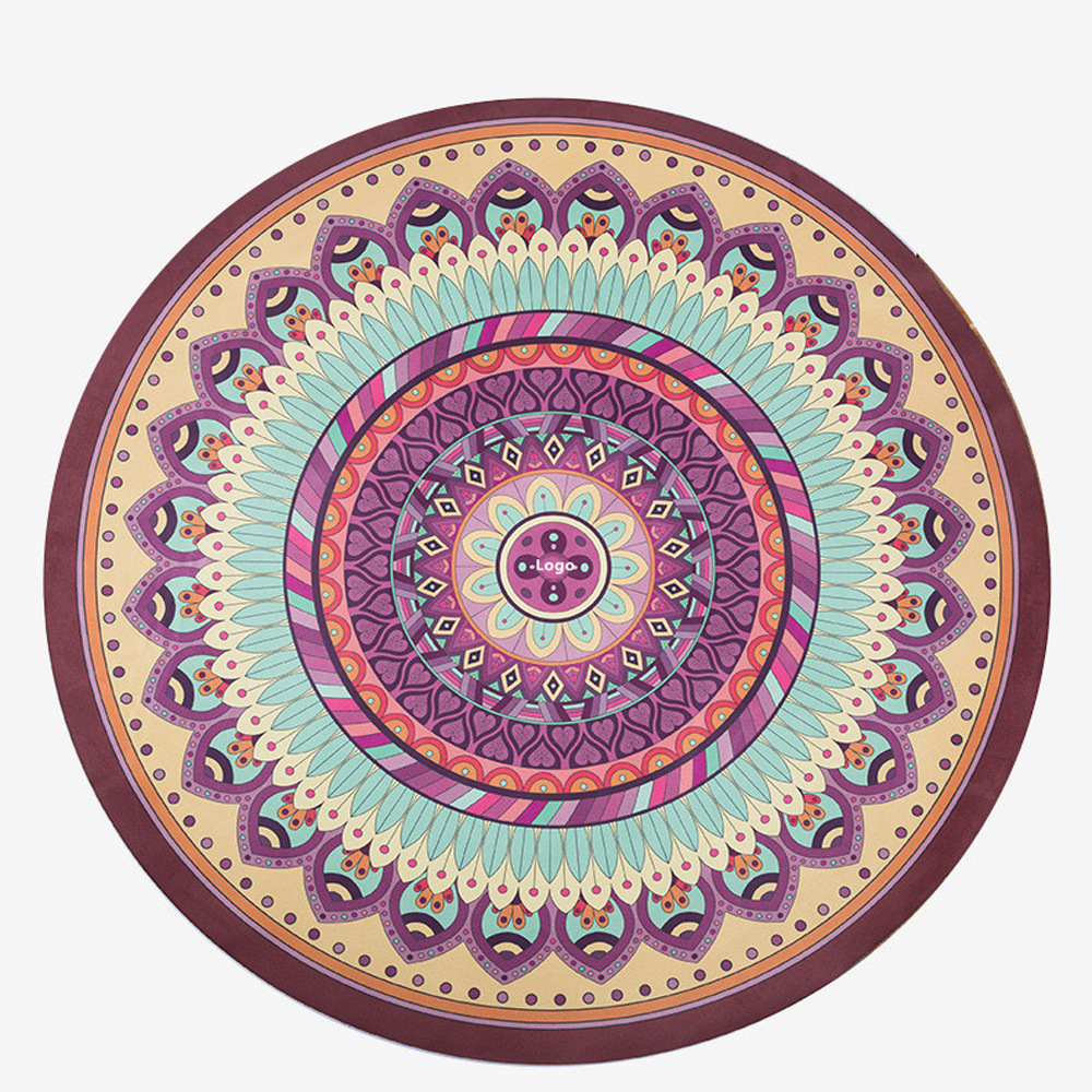 Ultra-thin 1mm large-sized double-person printed folding meditation mat, anti-slip round suede velvet natural rubber yoga mat details Picture