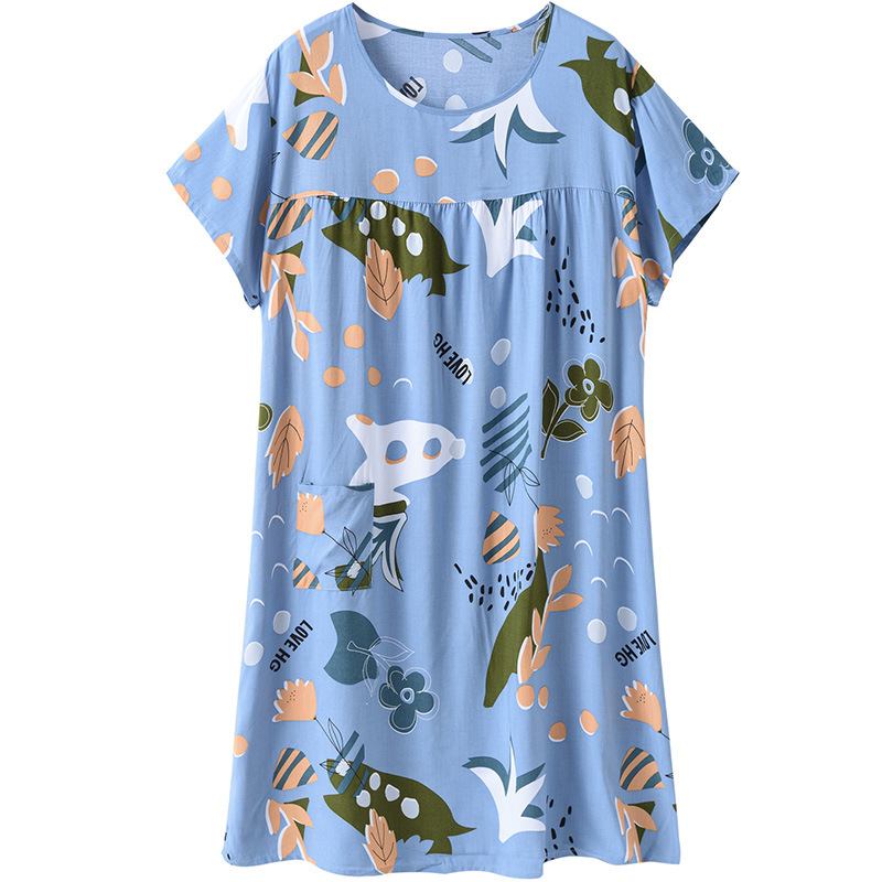 Cotton and silk sleeping skirts for middle-aged and elderly people, women's summer 2022 new artificial cotton pajamas, mom's home wear set, short sleeves Item Picture