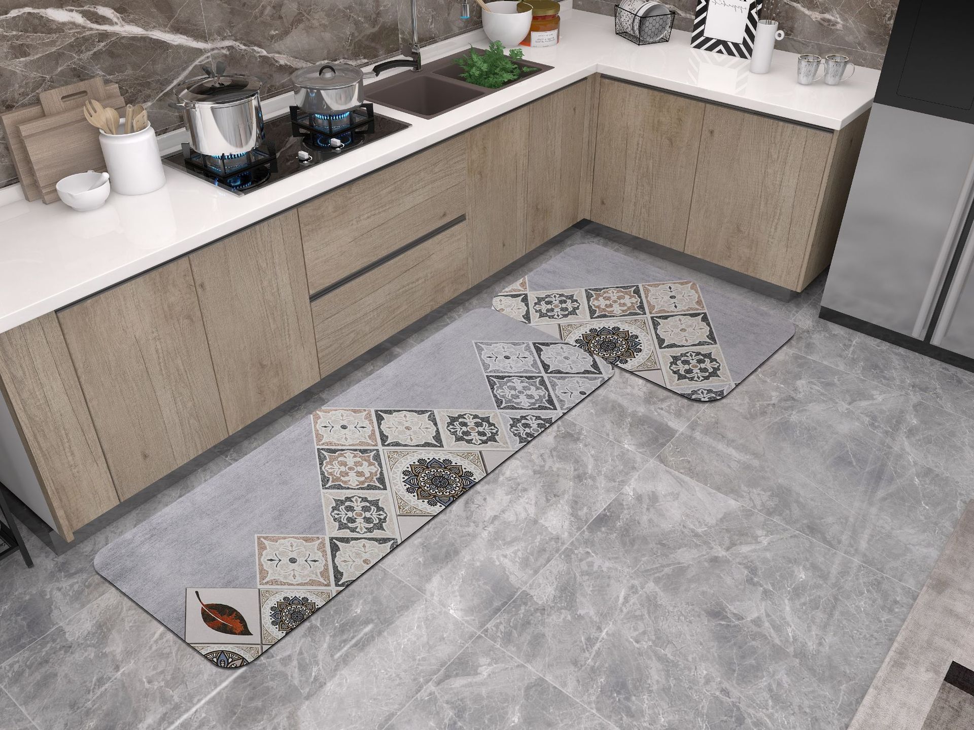 In-stock kitchen floor MATS, rubber, washable, stain-resistant floor MATS, anti-slip long strips of diatom mud carpets, household floor MATS Item Picture