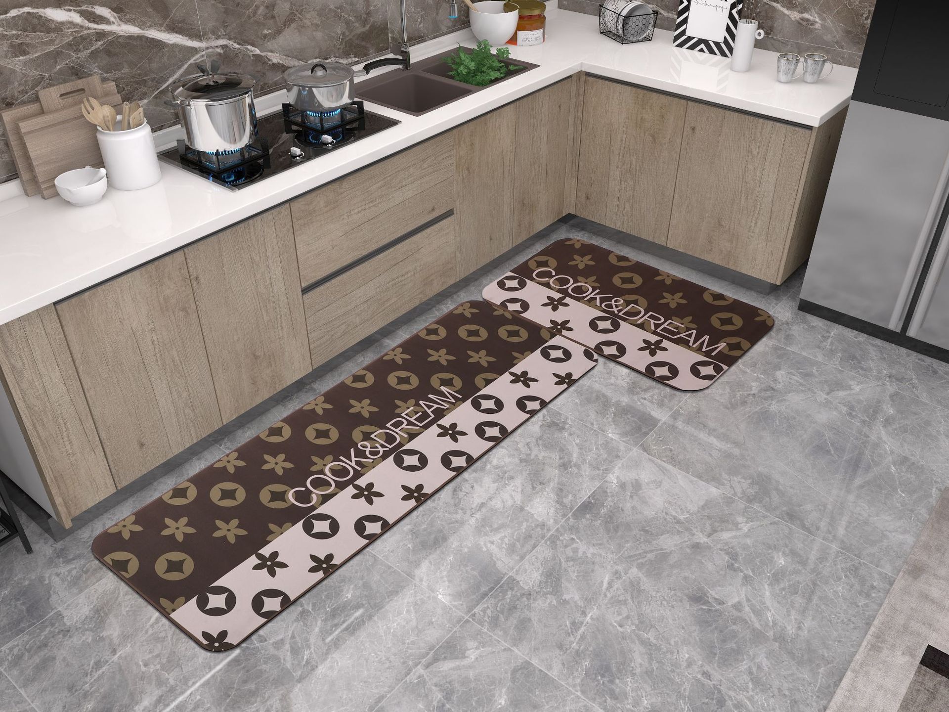 In-stock kitchen floor MATS, rubber, washable, stain-resistant floor MATS, anti-slip long strips of diatom mud carpets, household floor MATS Application Scenario