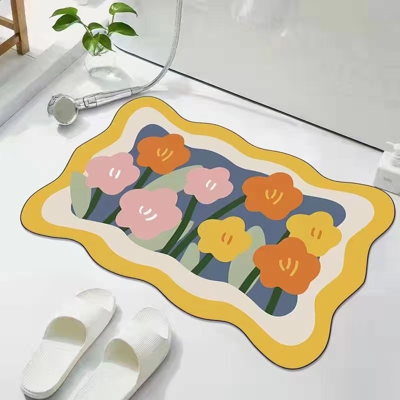 In-stock floral ins diatom mud bathroom absorbent floor MATS, bathroom door floor MATS, fresh and clean entrance MATS for the foyer details Picture