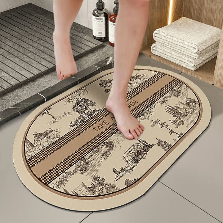 Cross-border bathroom diatom mud absorbent floor mat, bathroom door anti-slip foot mat, household toilet entrance carpet door mat Application Scenario