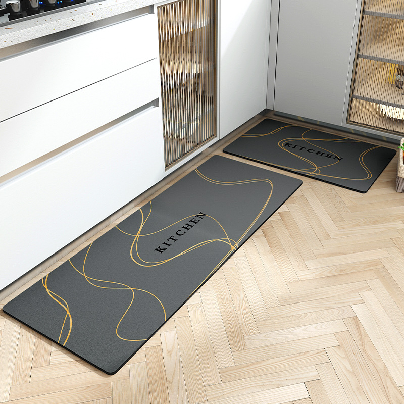 The kitchen floor mat is anti-slip, oil-proof and waterproof. The door carpet is washable and does not require washing. It is a special water-absorbing and oil-absorbing foot mat that is dirt-resistant