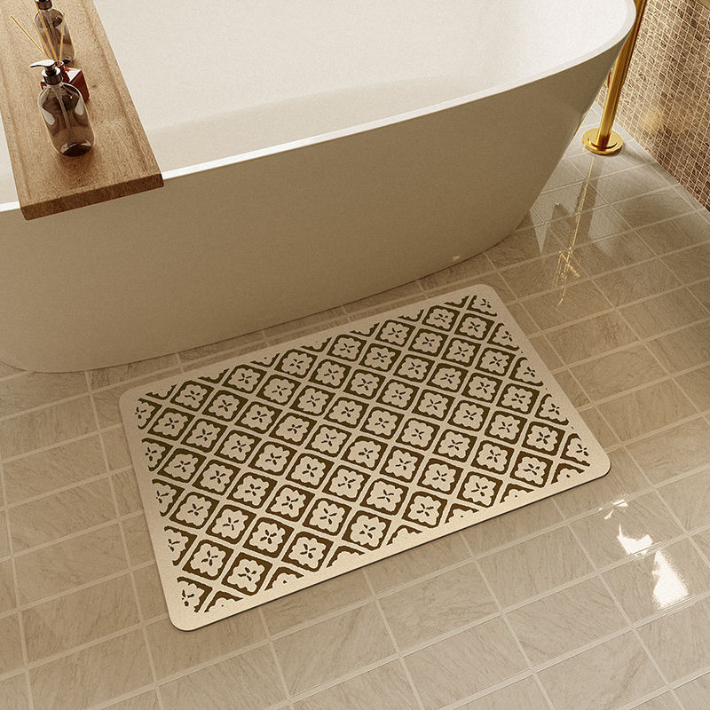 French retro bathroom entrance mat, soft diatom mud anti-slip foot mat, bathroom ultra-thin absorbent floor mat for home use