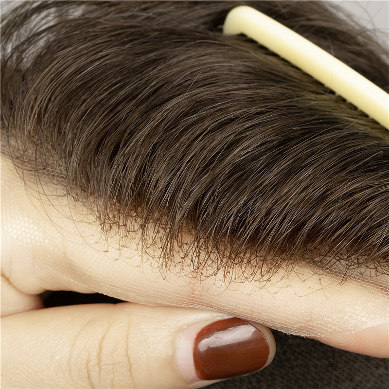 Lace men's wig factory in stock, fully hand-woven real human hair strands for export, lace pu men's wigs details Picture