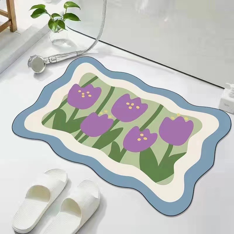 In-stock floral ins diatom mud bathroom absorbent floor MATS, bathroom door floor MATS, fresh and clean entrance MATS for the foyer Specification image