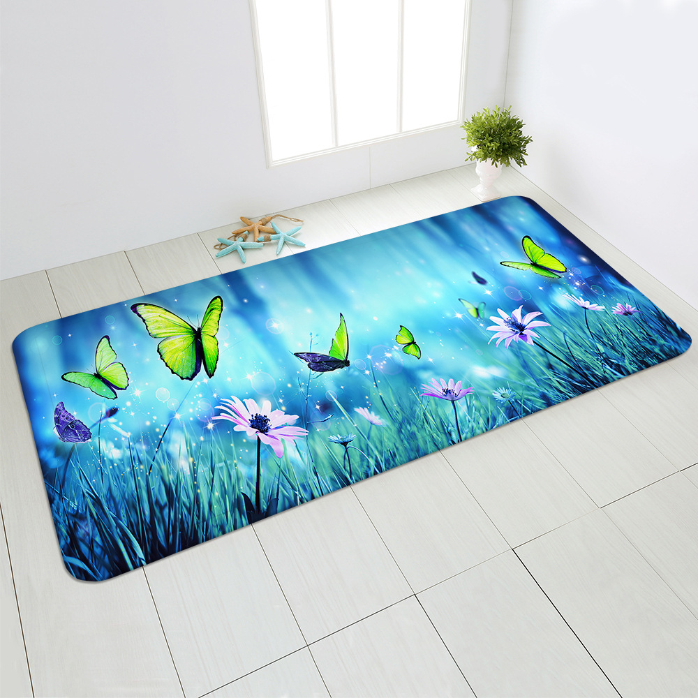 Cute cartoon butterfly non-slip carpet floor MATS Door MATS Foot MATS Flannel digital Print Kitchen bathroom floor MATS