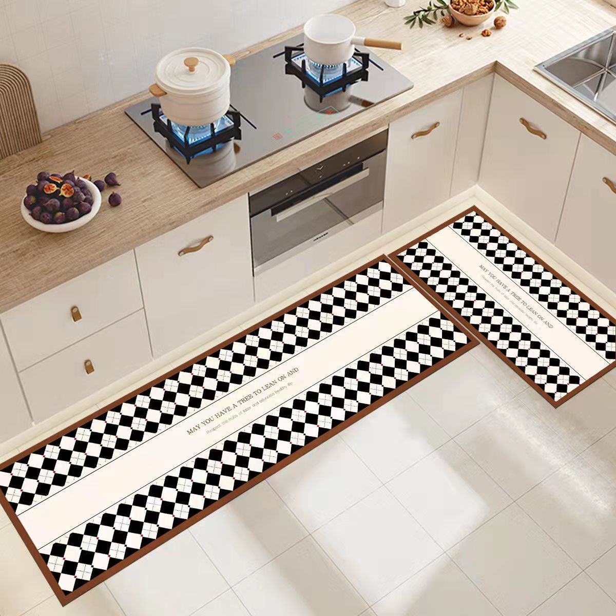 Amazon checkerboard diatom mud kitchen mat, oil-proof, water-proof and anti-slip floor mat, bathroom, toilet and bathroom door mat Item Picture