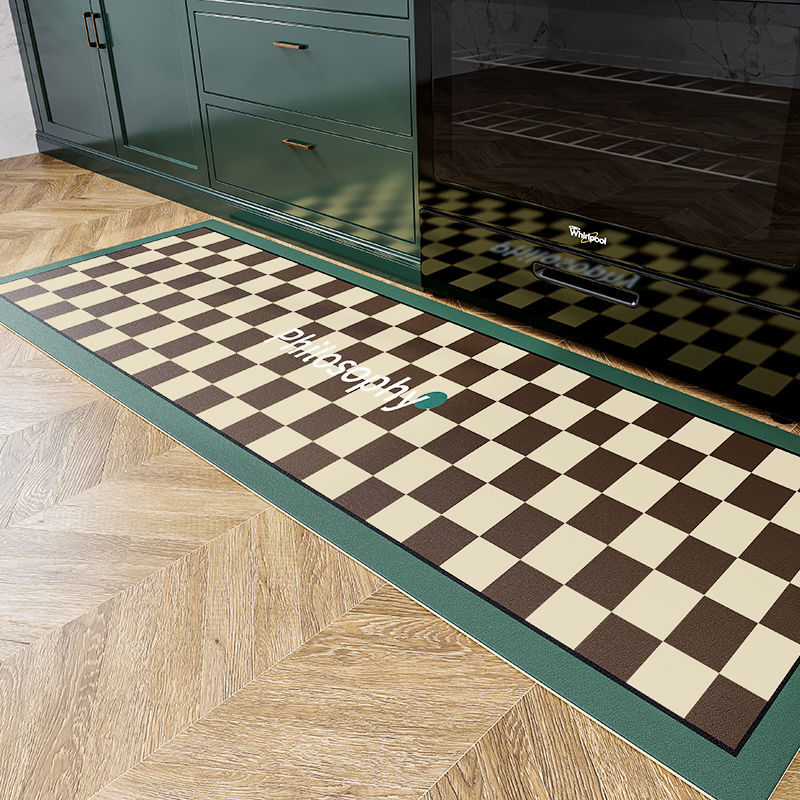 Amazon checkerboard diatom mud kitchen mat, oil-proof, water-proof and anti-slip floor mat, bathroom, toilet and bathroom door mat details Picture