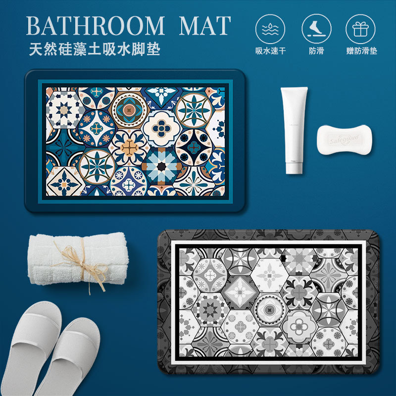 Cross-border retro bathroom floor MATS, toilet and bathroom diatom mud soft floor MATS, anti-slip MATS, household entrance door MATS Application Scenario