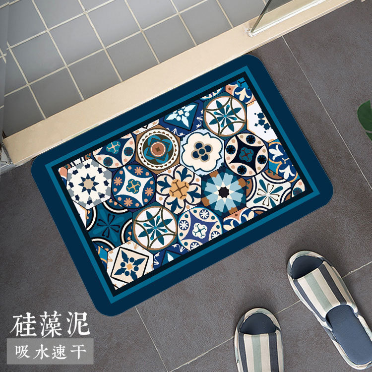 跨境复古卫生间脚垫厕所浴室硅藻泥软地垫防滑垫家用入户门垫子