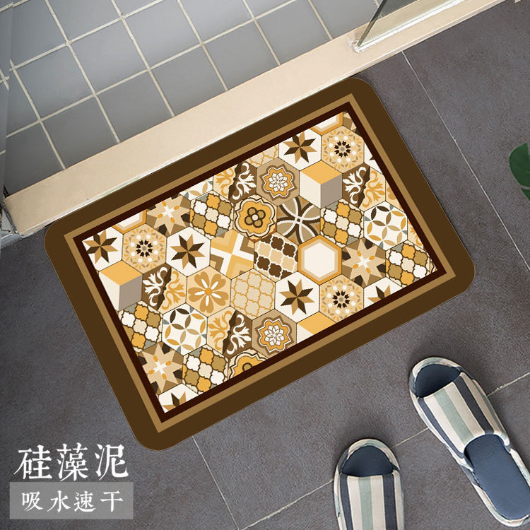Cross-border retro bathroom floor MATS, toilet and bathroom diatom mud soft floor MATS, anti-slip MATS, household entrance door MATS details Picture