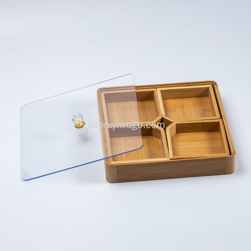 Cubierta cuadrada de acrílico cuatro rejillas de bambú compota seca caja de frutas secas Specification image