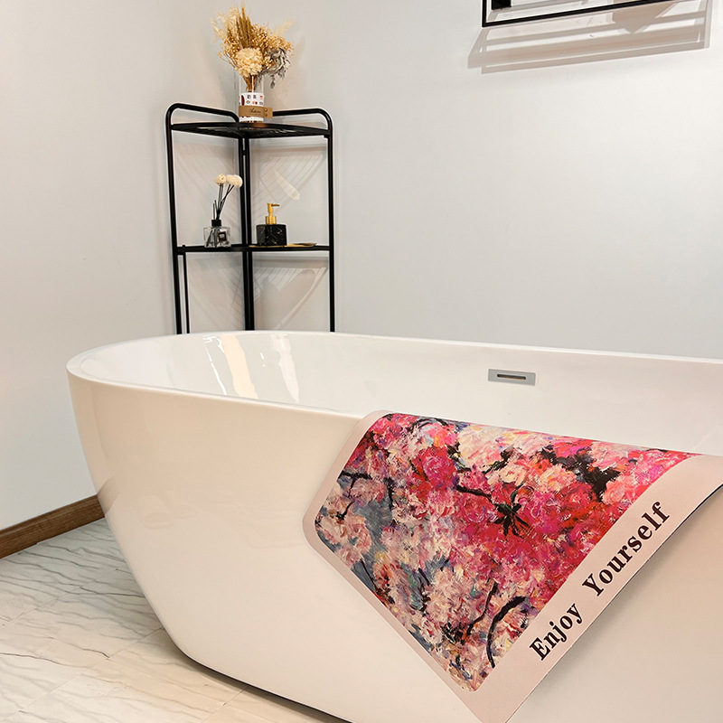 Wanpi Ant European classical oil painting style absorbent floor mat, natural rubber anti-slip floor mat, bathroom door diatom mud mat details Picture