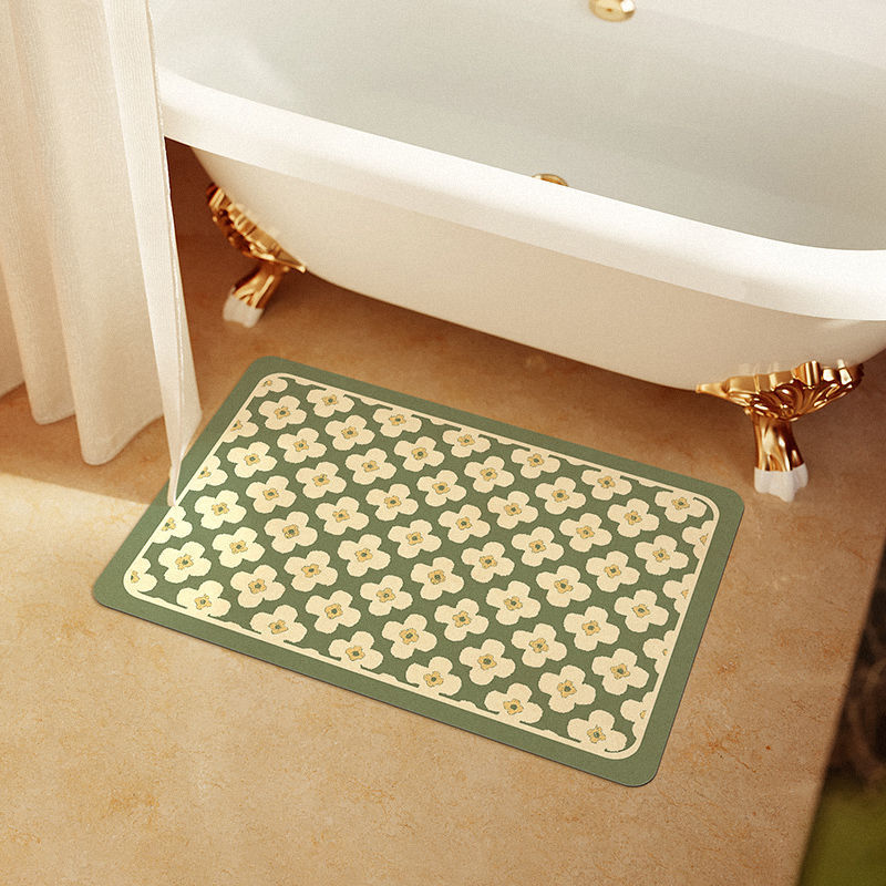 French retro bathroom entrance mat, soft diatom mud anti-slip foot mat, bathroom ultra-thin absorbent floor mat for home use details Picture