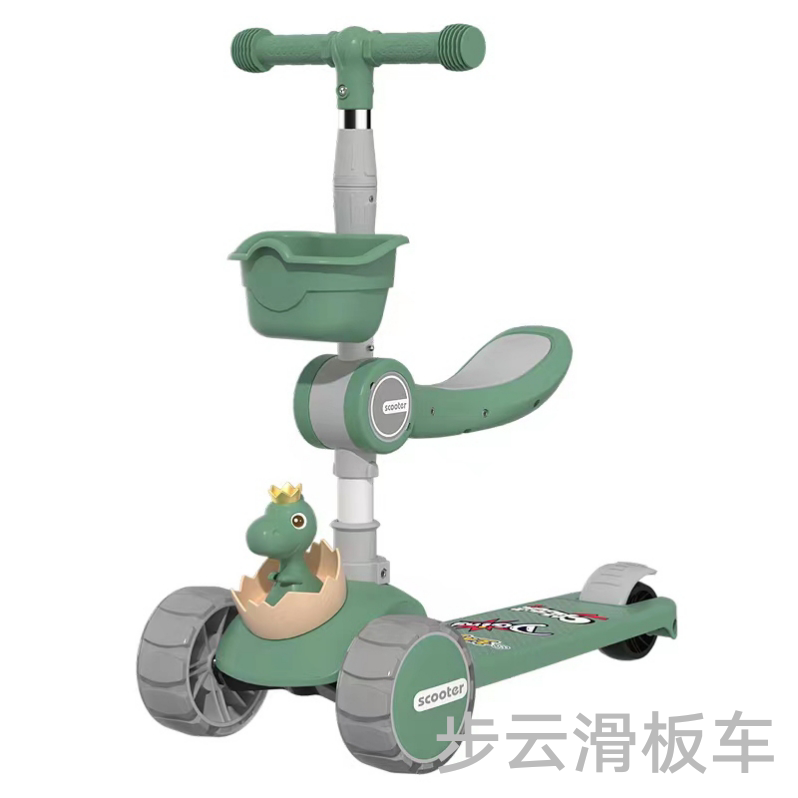 The new model of Buyun children's scooter, the little dinosaur scooter, features a basket, adjustable handlebars, and is equipped with lights and music Item Picture