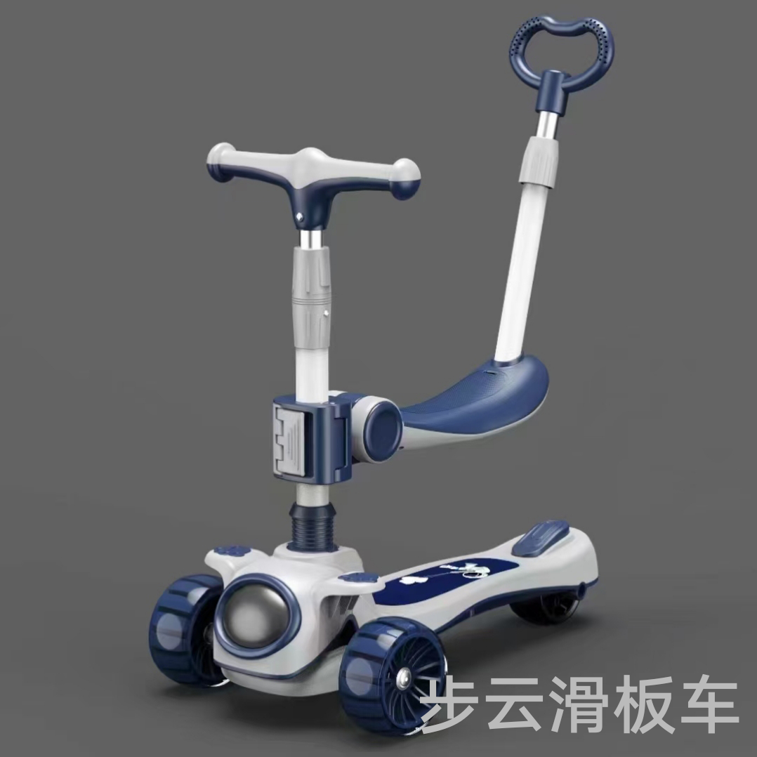 The Buyun three-in-one children's scooter comes with a seat, push rods, wheels, lights, music and adjustable height Specification image