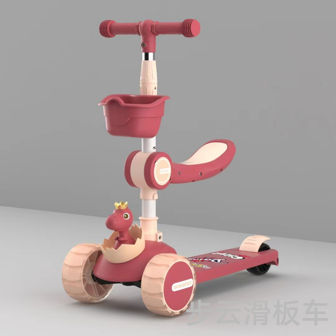 The new model of Buyun children's scooter, the little dinosaur scooter, features a basket, adjustable handlebars, and is equipped with lights and music