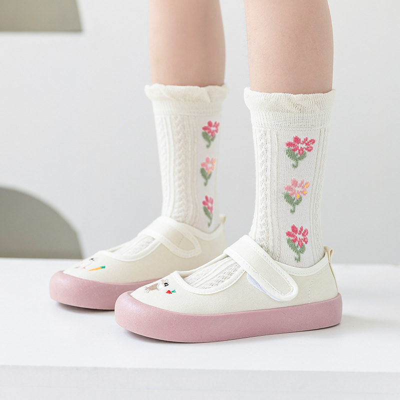 Children's socks: Sweet mid-calf socks in pink for girls, new autumn and winter styles. One piece of combed cotton baby socks for children from Zhongda details Picture