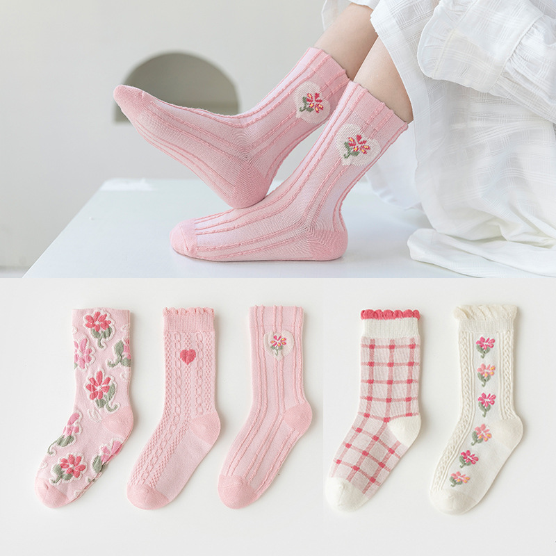 Children's socks: Sweet mid-calf socks in pink for girls, new autumn and winter styles. One piece of combed cotton baby socks for children from Zhongda