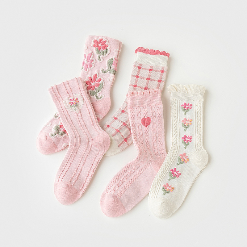 Children's socks: Sweet mid-calf socks in pink for girls, new autumn and winter styles. One piece of combed cotton baby socks for children from Zhongda Specification image