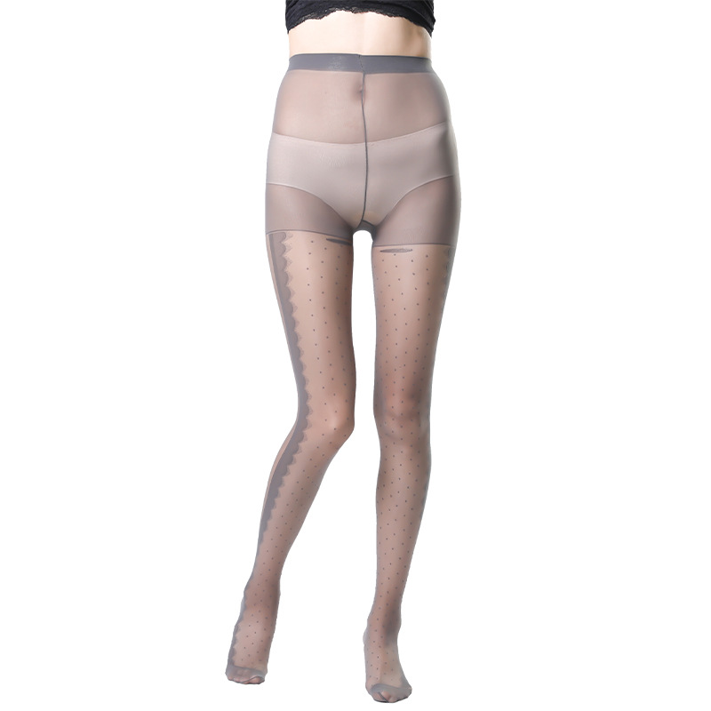 One-piece consignment of socks from the street stall, Sister Yan's long pants stockings for women, spring and autumn style, side vertical eyelash lace polka dot jacquard stockings, summer thin black silk one-piece consignment Item Picture