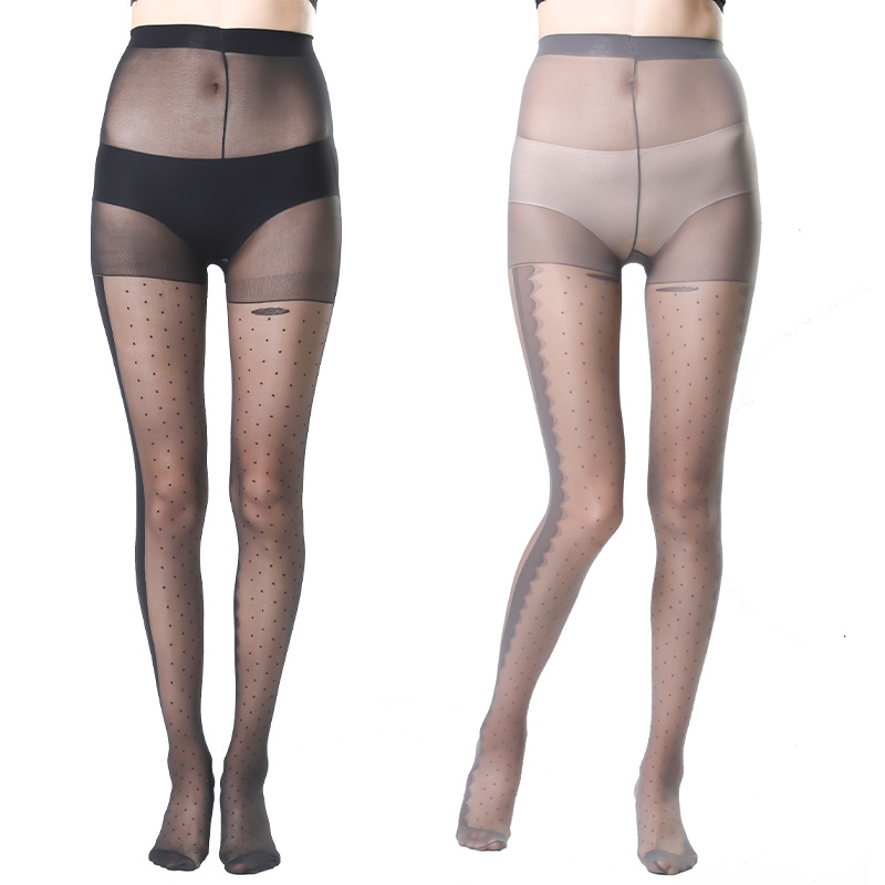 One-piece consignment of socks from the street stall, Sister Yan's long pants stockings for women, spring and autumn style, side vertical eyelash lace polka dot jacquard stockings, summer thin black silk one-piece consignment details Picture
