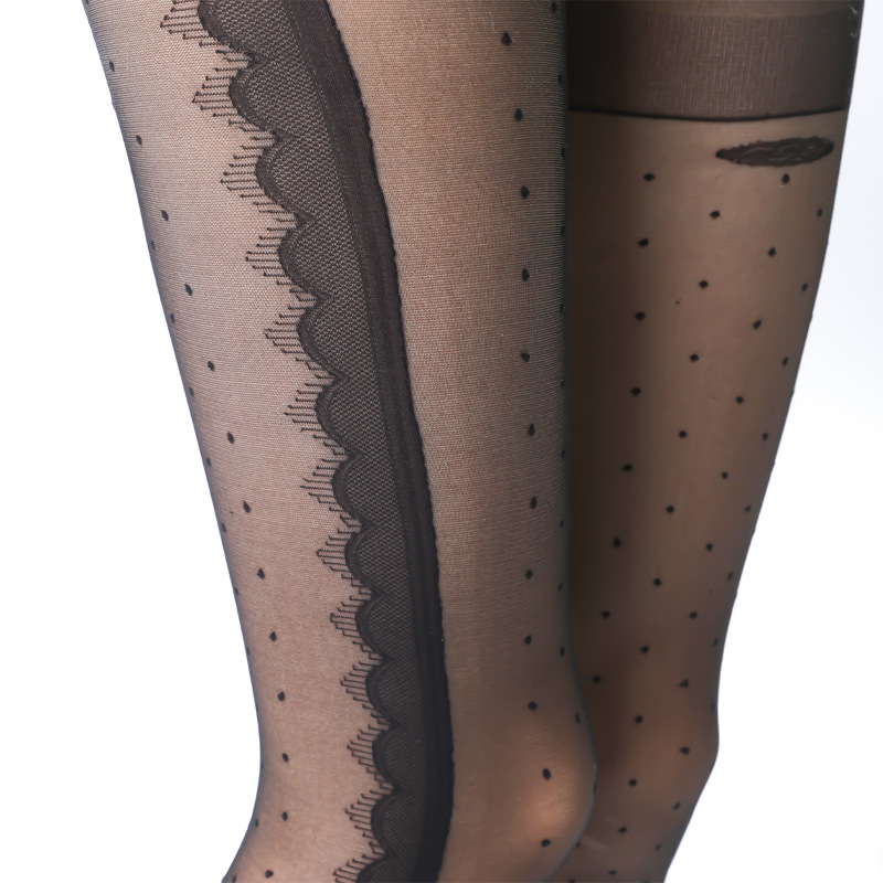 One-piece consignment of socks from the street stall, Sister Yan's long pants stockings for women, spring and autumn style, side vertical eyelash lace polka dot jacquard stockings, summer thin black silk one-piece consignment Application Scenario