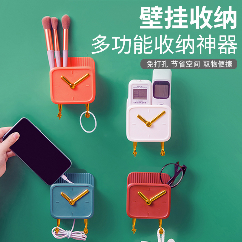 New wall-mounted mobile phone charging stand, TV, air conditioner remote control storage box, non-drilling and seamless wall-mounted storage rack