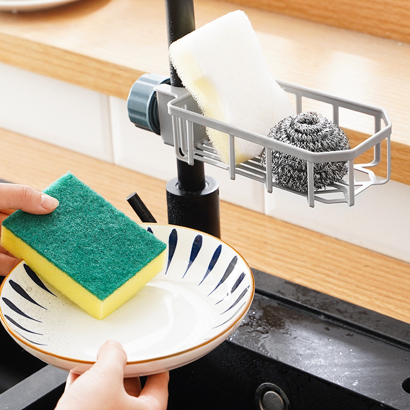New faucet storage rack, kitchen creative sink draining rack, no need for drilling, dishwashing cloth brush, sink storage rack Application Scenario
