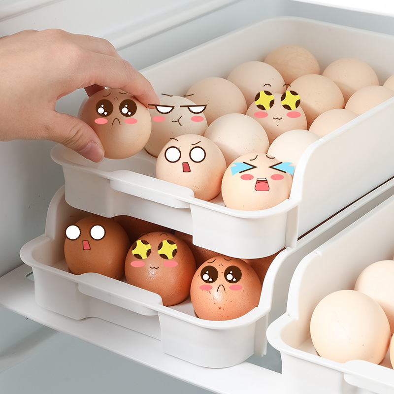 Best-selling product: 15-compartment stackable egg box, refrigerator and kitchen food storage box, large-capacity egg tray, egg storage box, drawer type Application Scenario