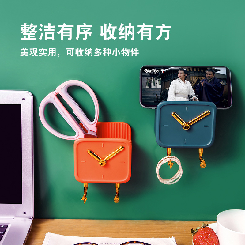 New wall-mounted mobile phone charging stand, TV, air conditioner remote control storage box, non-drilling and seamless wall-mounted storage rack details Picture