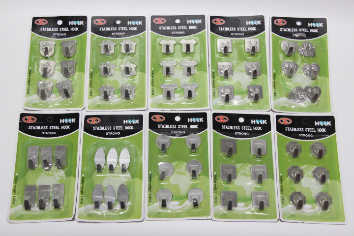 6 rectangular stainless steel hooks, oval stainless steel sticky hooks, kitchen hooks for export
