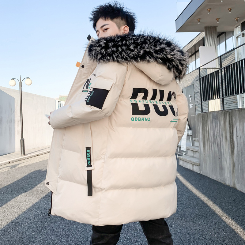 A0747 Winter solid color zipper cotton thickened casual teenagers side-sewn pocket mid-length cotton jacket in stock