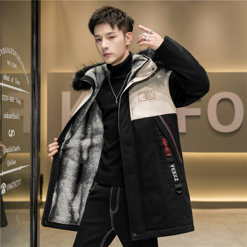 派克服男士中长款2020新款潮流韩版棉服加绒加厚棉衣冬季外套棉袄
