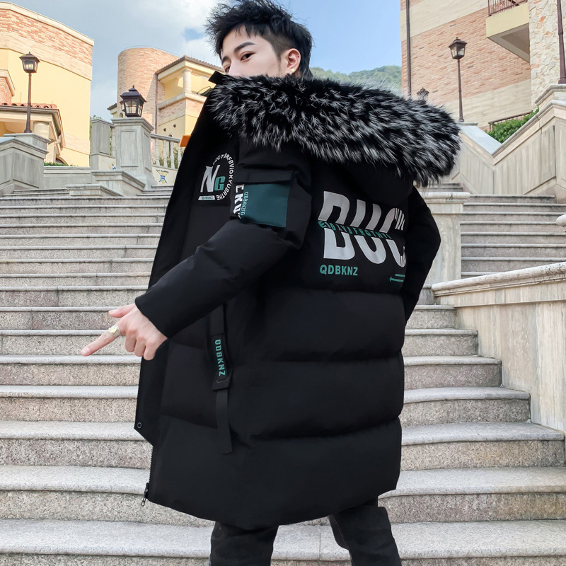 A0747 Winter solid color zipper cotton thickened casual teenagers side-sewn pocket mid-length cotton jacket in stock Specification image