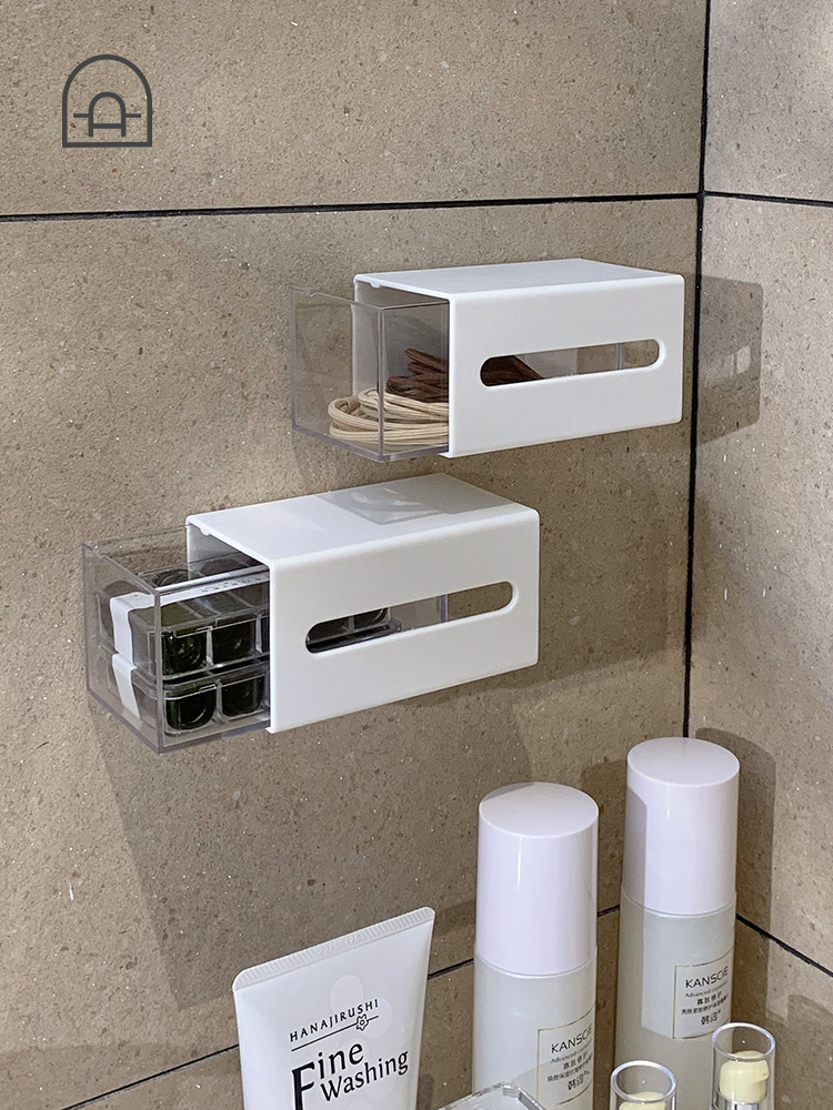 Bathroom wall-mounted cotton swab storage box, dormitory non-perforation-punching flip cover storage box, hair tie and hair band mini miscellaneous box