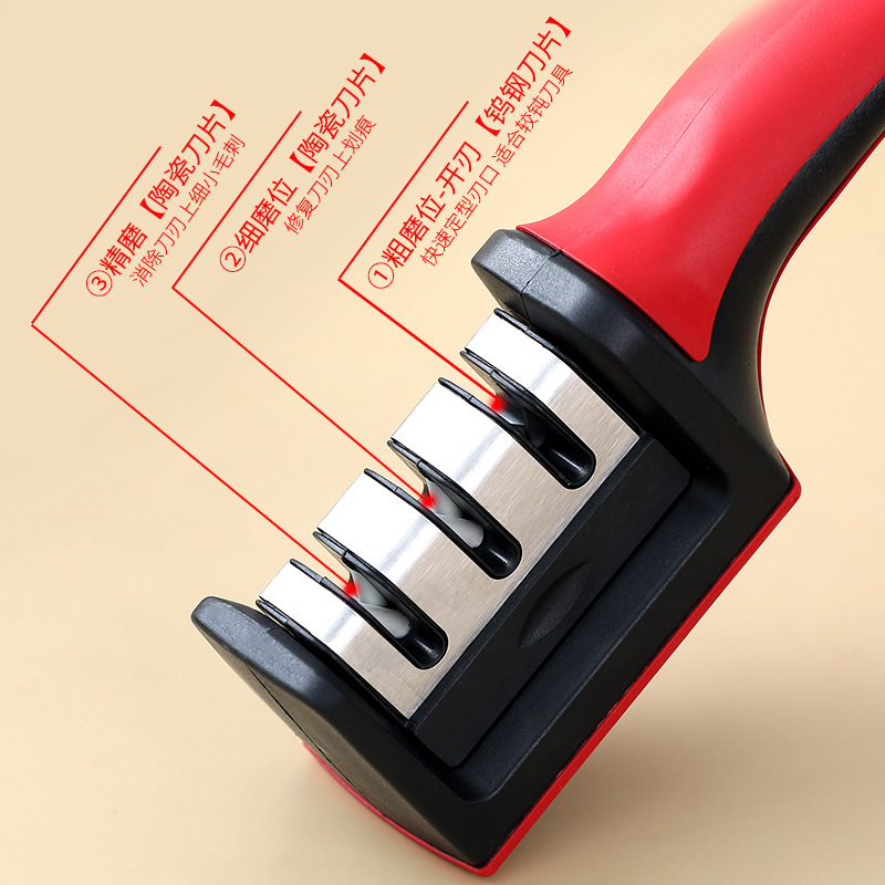 Best-selling simple knife sharpener tungsten steel three-section whetstone, household kitchen knife sharpener, stainless steel knife sharpener, multi-functional Specification image
