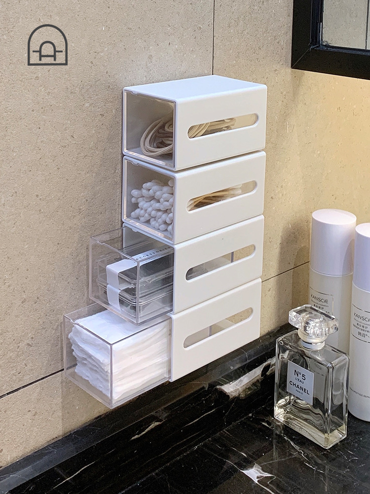 Bathroom wall-mounted cotton swab storage box, dormitory non-perforation-punching flip cover storage box, hair tie and hair band mini miscellaneous box details Picture
