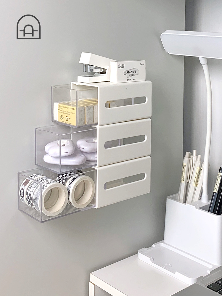 Bathroom wall-mounted cotton swab storage box, dormitory non-perforation-punching flip cover storage box, hair tie and hair band mini miscellaneous box Item Picture
