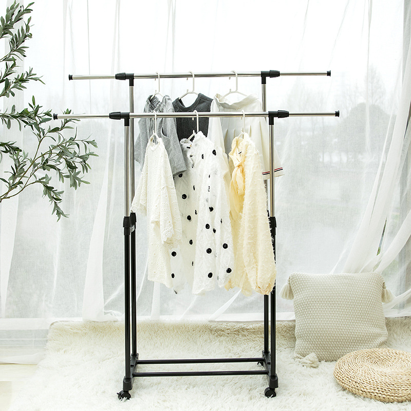 The classic model should have floor-standing wheels, high and low double bars, telescopic modern and simple clothes drying rack and mobile hanging rack details Picture