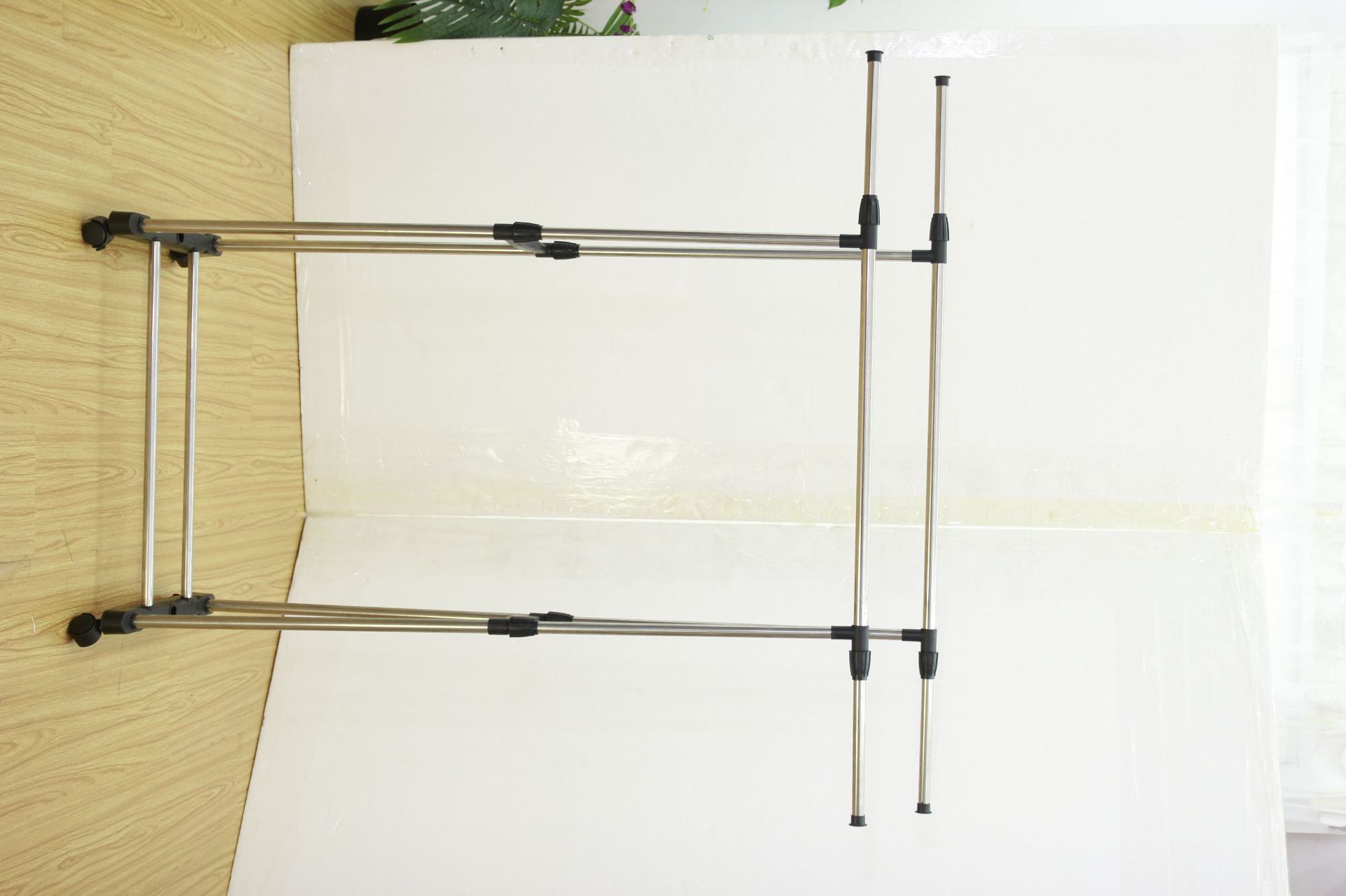 Classic and simple stainless steel single and double pole single and double layer floor-standing clothes drying rack, indoor and outdoor balcony floor-standing clothes drying rack Item Picture