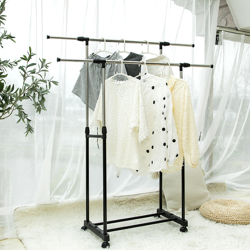 The classic model should have floor-standing wheels, high and low double bars, telescopic modern and simple clothes drying rack and mobile hanging rack