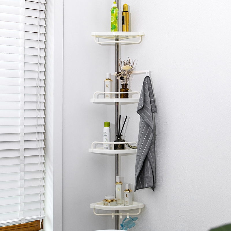 New floor-to-ceiling fan-shaped corner rack for bathroom storage and storage, floor-standing corner rack details Picture